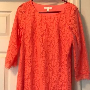 Coral dress for church or work.